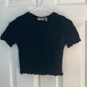 cute black cropped shirring shirt